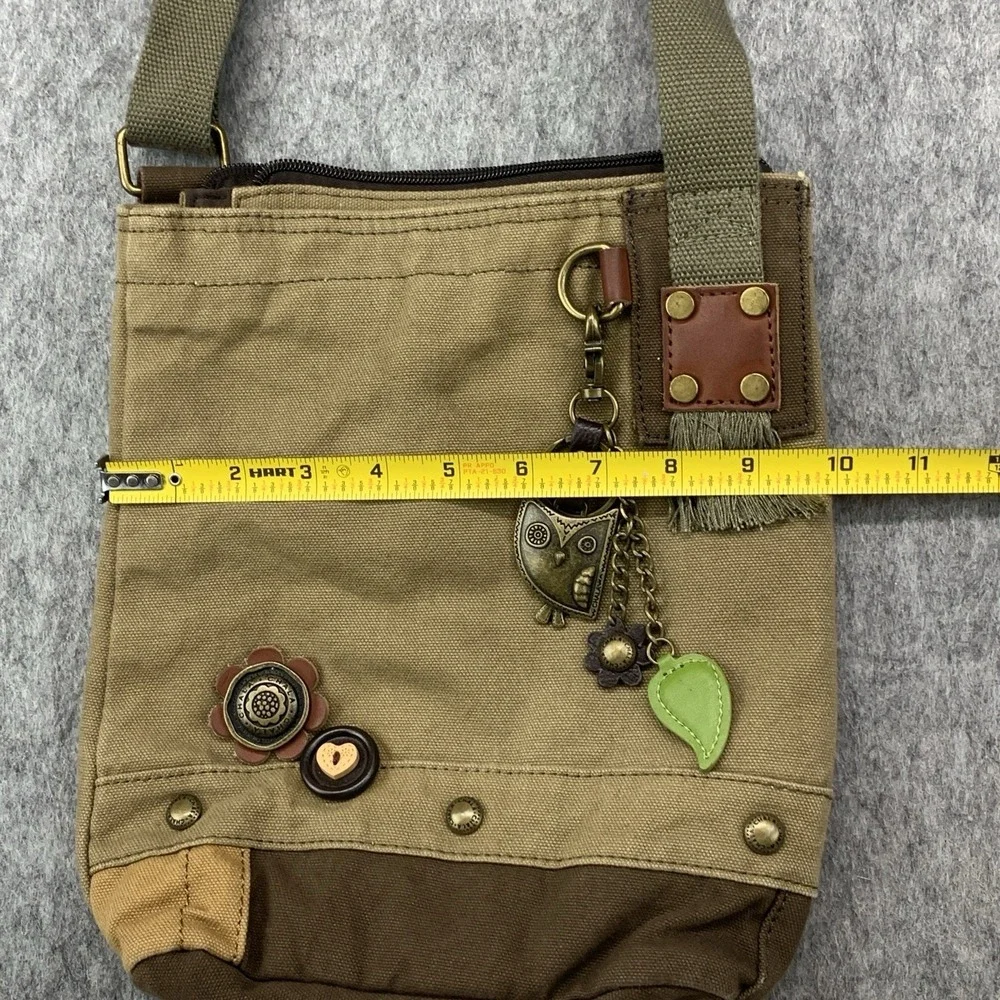 CHALA Patch Crossbody Shoulder Messenger Bag Purse Olive Khaki Owl Keychain - Picture 7 of 10